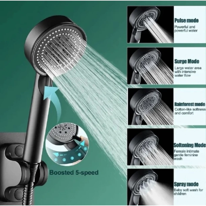 MDB 5 Kademeli Duş Başlığı Siyah