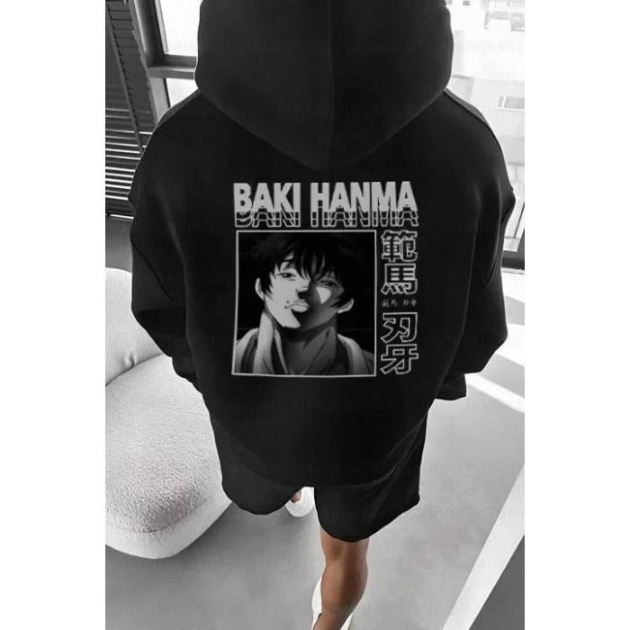 MDB Erkek Baskılı Kapüşonlu Ve Kordon İpli weat  iyah