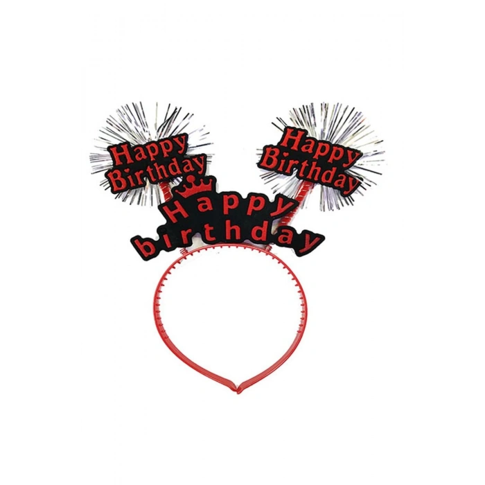 Happy Birthday Yazılı Püsküllü Neon Kırmızı Renk Doğum Günü Tacı 22x19 cm