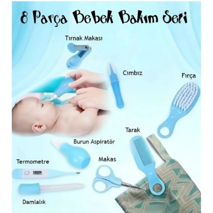 MDB 8 Parça Bebek Bakım Seti Mavi Renk