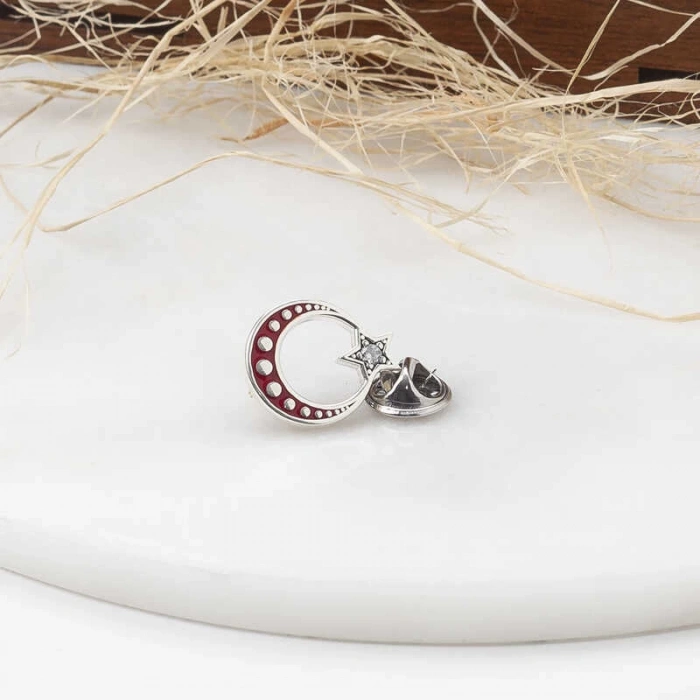 925 Ayar Gümüş Ay Yıldız Rozet