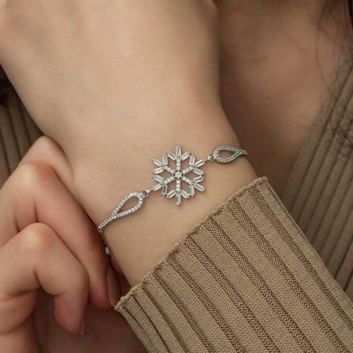 925 Ayar ​Gümüş Baget Taşlı Kar Tanesi Bileklik