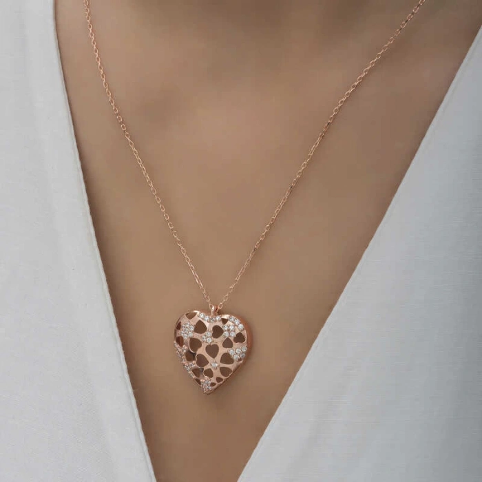 925 Ayar Gümüş Bombeli Kalp Kadın Gümüş Kolye