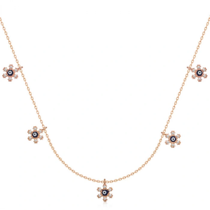 925 Ayar Gümüş Çiçek Nazarlı Şans Kadın Gümüş Kolye