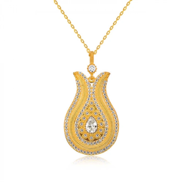 925 Ayar Gümüş Damla Taşlı Lale Kadın Gümüş Kolye