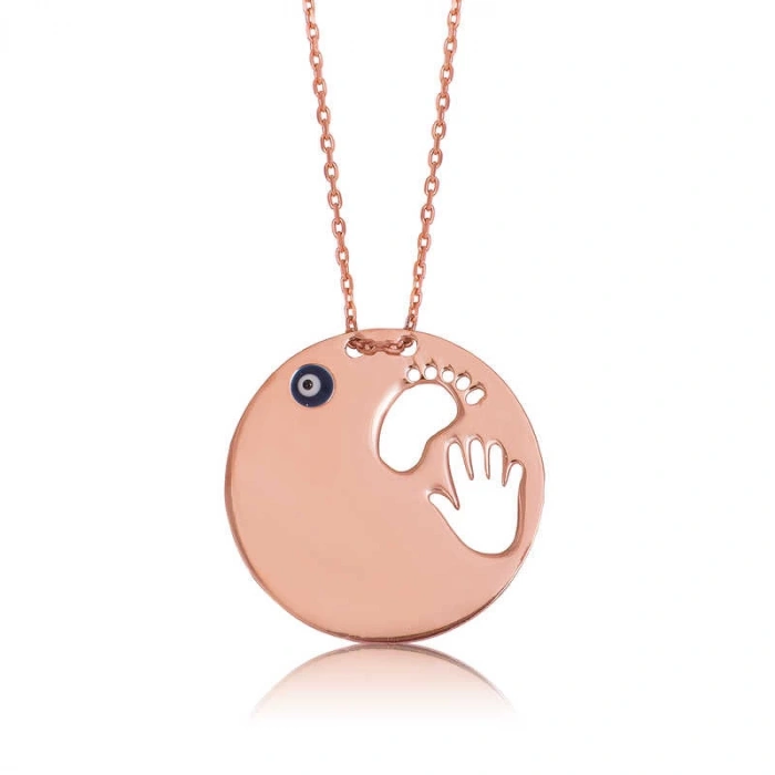 925 Ayar Gümüş El Ayak İzi Anne Kadın Gümüş Kolye