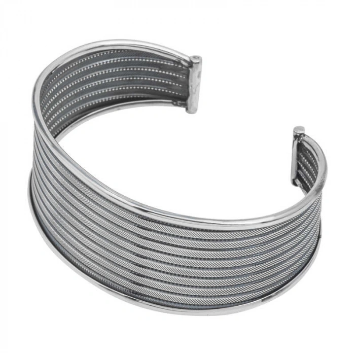 925 Ayar Gümüş Eskitme Desenli Kadın Bilezik