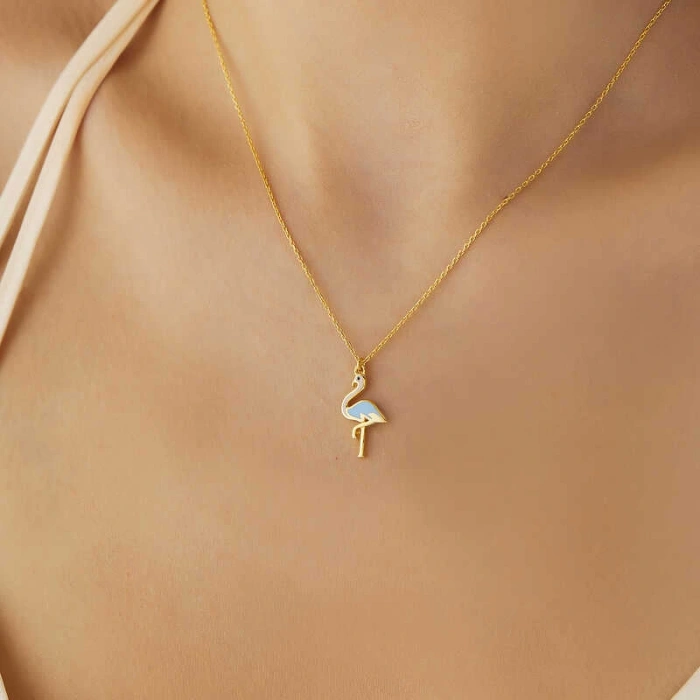 925 Ayar Gümüş Gold Flamingo Kadın Kolye