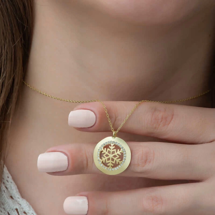 925 Ayar Gümüş Gold Kar Tanesi Kadın Gümüş Kolye