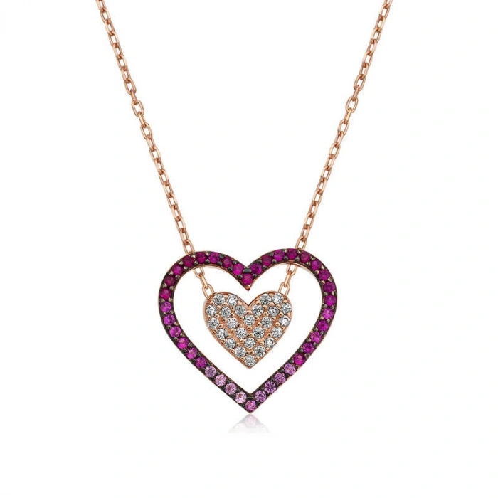 925 Ayar Gümüş İki Kalp Kadın Gümüş Kolye