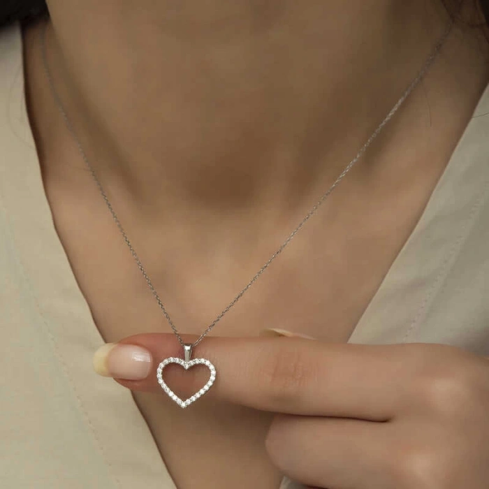 925 Ayar Gümüş Kalp Bayan Gümüş Kolye
