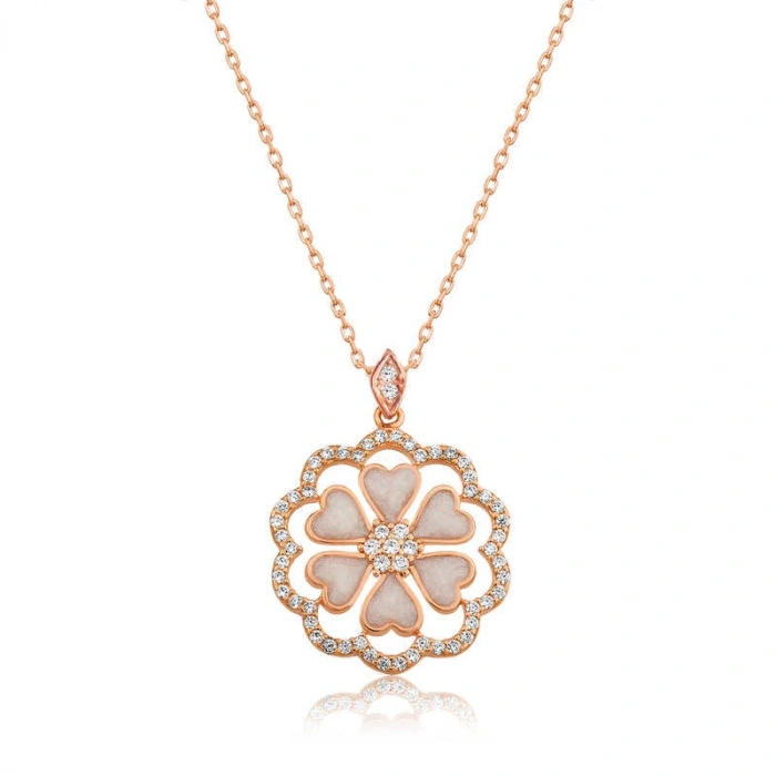 925 Ayar Gümüş Kalp Çiçek Kadın Gümüş Kolye