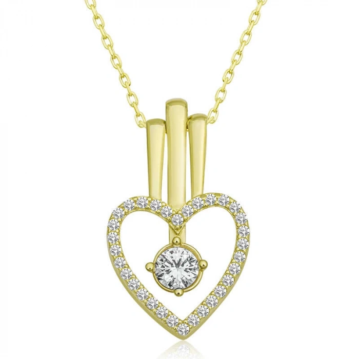 925 Ayar Gümüş Kalpli Tek Taş Kadın Gümüş Kolye