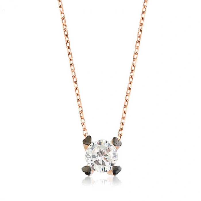 925 Ayar Gümüş Kalpli Tek Taş Kadın Gümüş Kolye