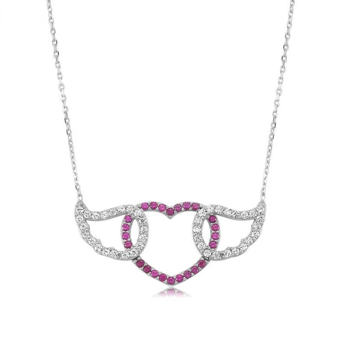 925 Ayar Gümüş Kanatlı Kalp Kadın Gümüş Kolye