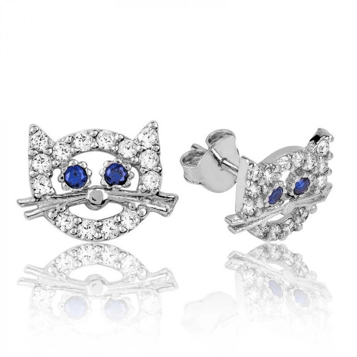 925 Ayar Gümüş Kedi Çivili Küpe