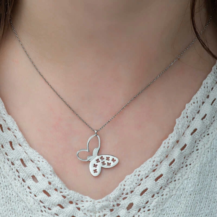 925 Ayar Gümüş Kelebek Kadın Gümüş Kolye