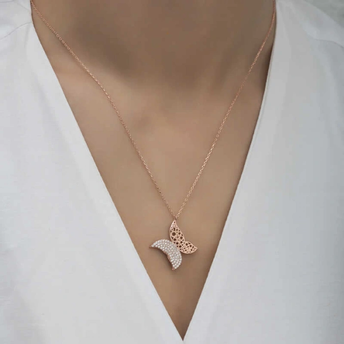 925 Ayar Gümüş Kelebek Kadın Gümüş Kolye