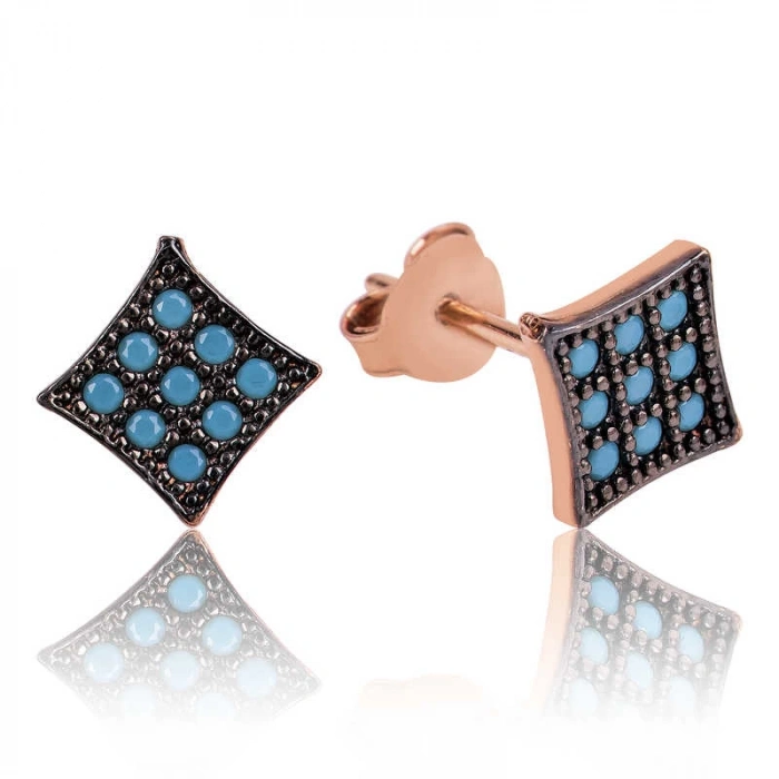 925 Ayar Gümüş Mavi Kare Çivili Küpe