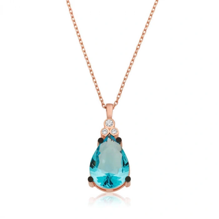 925 Ayar Gümüş Mavi Topaz Damla Kadın Kolye