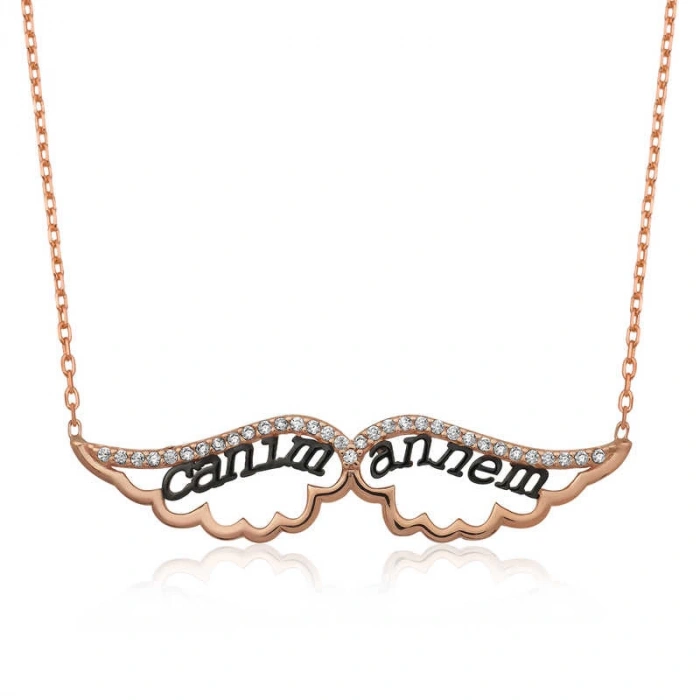 925 Ayar Gümüş Melek Canım Annem Kadın Gümüş Kolye