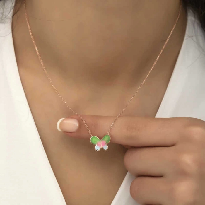 925 Ayar Gümüş Minimal Kelebek Bayan Gümüş Kolye