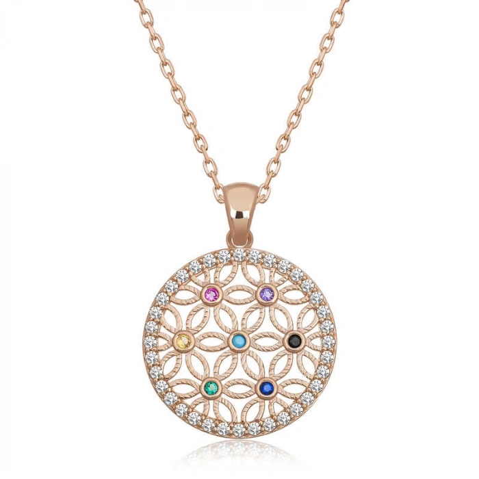 925 Ayar Gümüş Renkli Taşlı Yaşam Çiçeği Kadın Gümüş Kolye