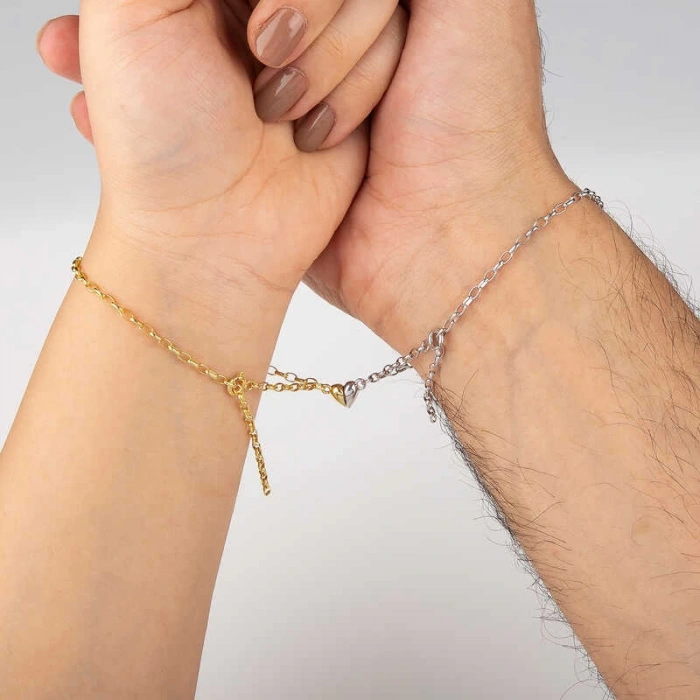 925 Ayar Gümüş Rodyum Gold Çift Kalpli Aşk Bileklik