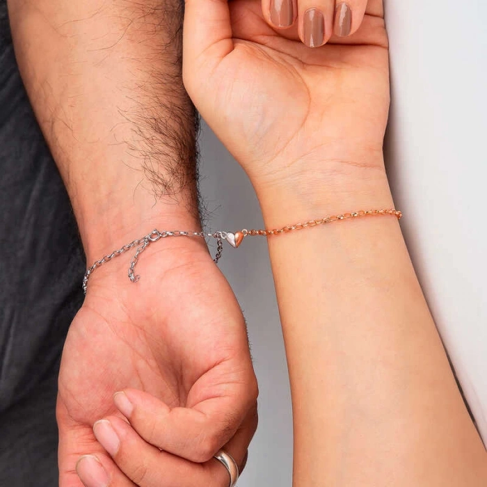 925 Ayar Gümüş Rodyum Rose Çift Kalpli Aşk Bileklik