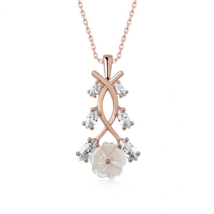 925 Ayar Gümüş Rose Bahar Çiçeği Gümüş Kolye