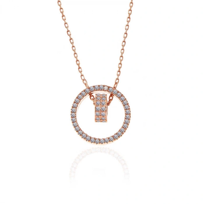 925 Ayar Gümüş Rose İç İçe Geçmiş Halka Kadın Kolye