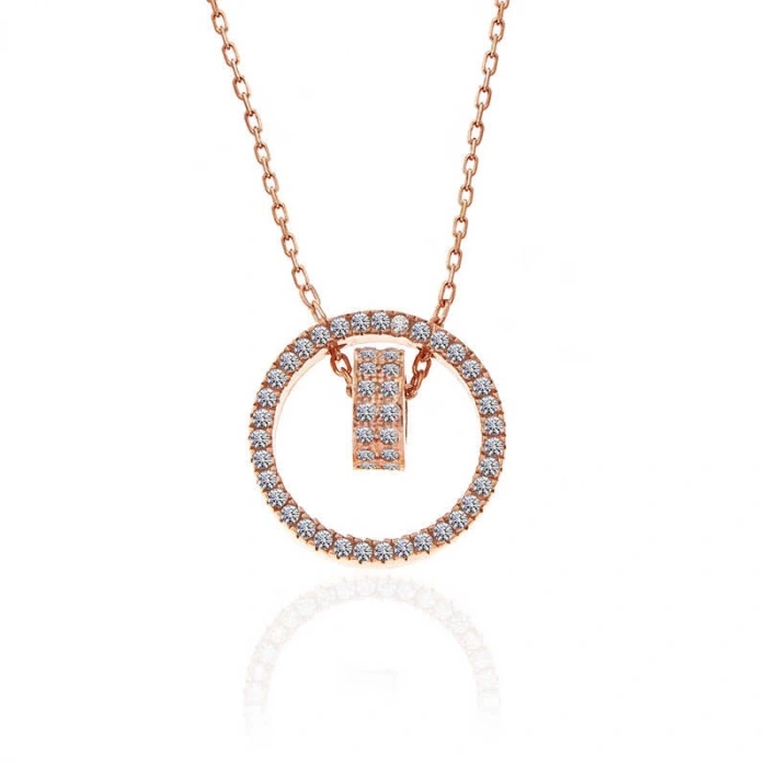 925 Ayar Gümüş Rose İç İçe Geçmiş Halka Kadın Kolye