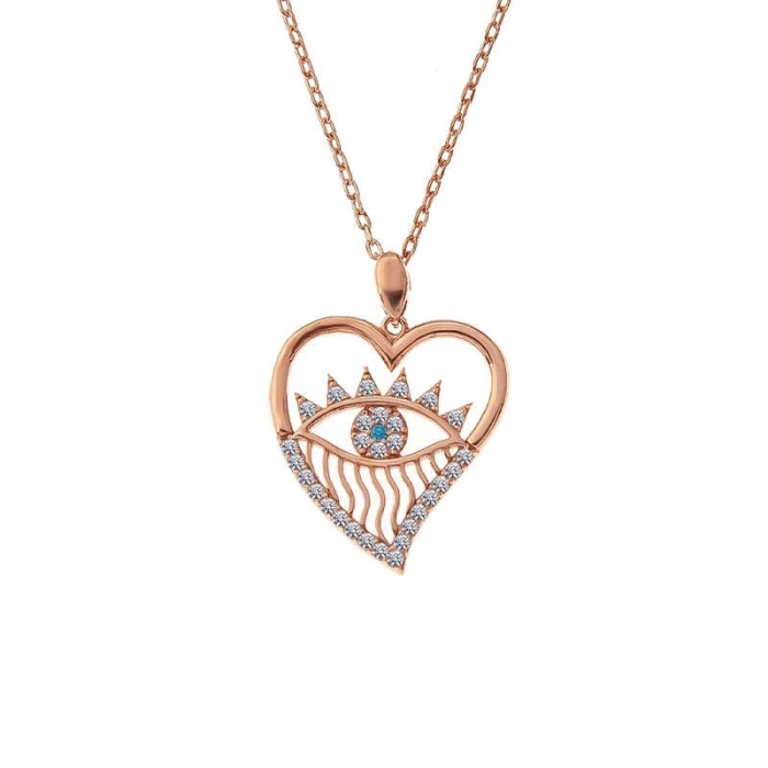 925 Ayar Gümüş Rose Kalp Göz Kadın Kolye