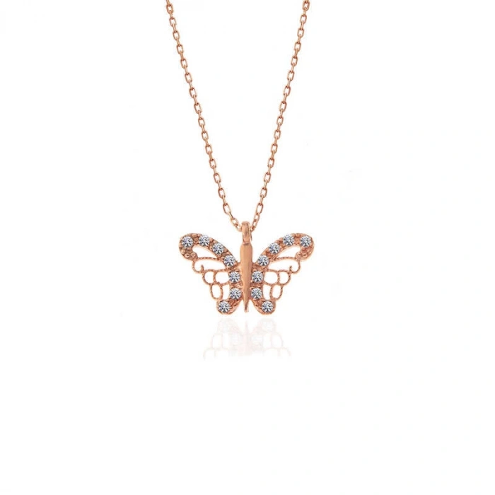 925 Ayar Gümüş Rose Kelebek Kadın Gümüş Kolye