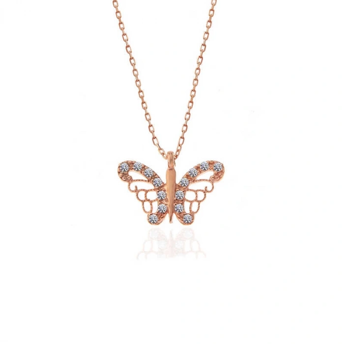 925 Ayar Gümüş Rose Kelebek Kadın Gümüş Kolye