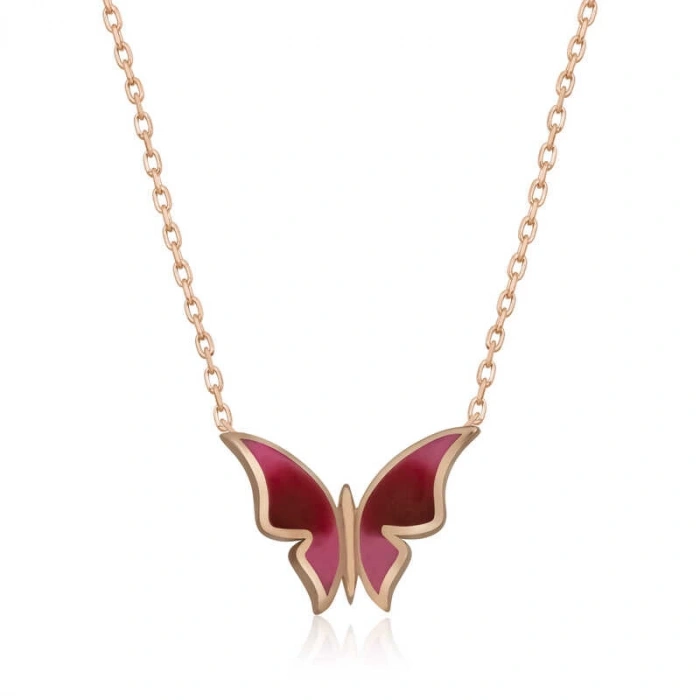 925 Ayar Gümüş Rose Minimal Kelebek Kadın Gümüş Kolye