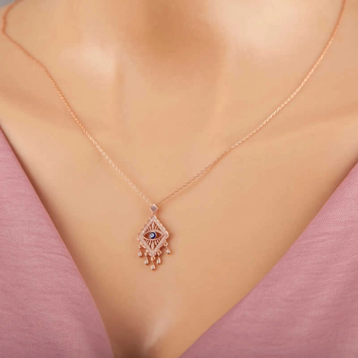 925 Ayar Gümüş Rose Nazarlı Göz Kolye
