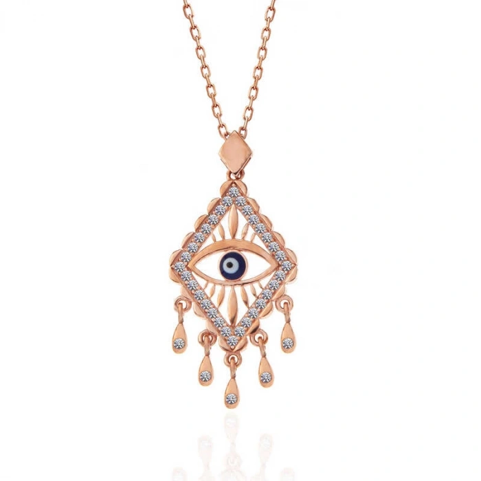925 Ayar Gümüş Rose Nazarlı Göz Kolye