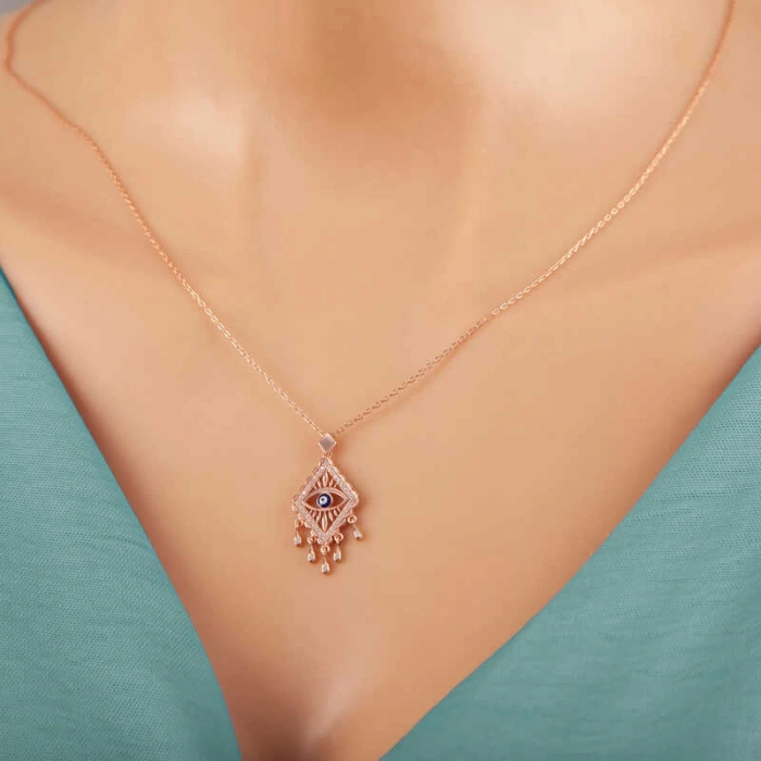 925 Ayar Gümüş Rose Nazarlı Göz Kolye