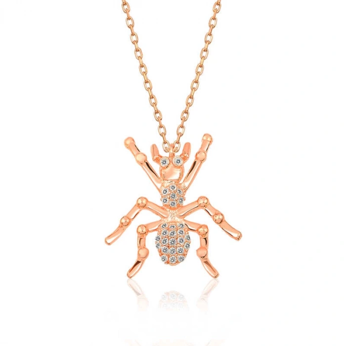 925 Ayar Gümüş Rose Örümcek Kadın Gümüş Kolye