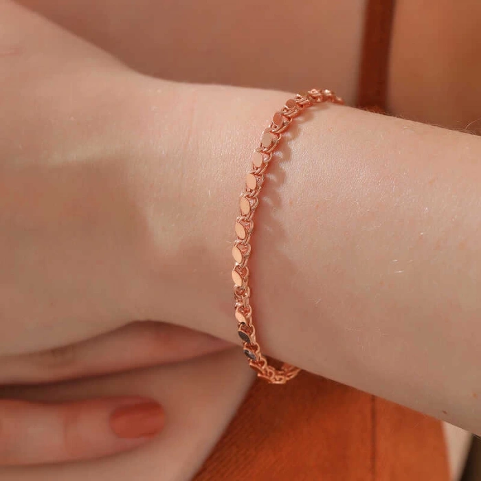 925 Ayar Gümüş Rose Pullu Zincir Kadın Bileklik