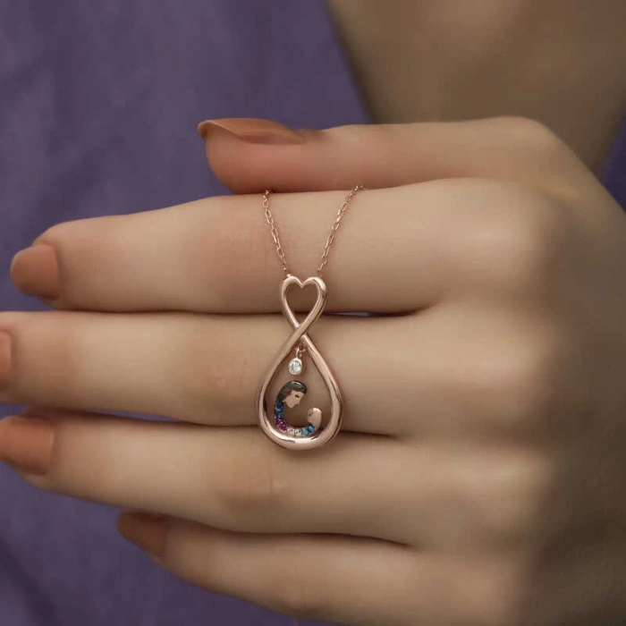 925 Ayar Gümüş Sonsuz Kalpli Anne Çocuk Kolyesi