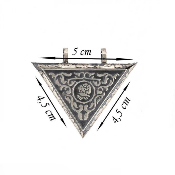925 Ayar Gümüş Üçgen İçi Açılabilen Gül Muskalık Gümüş Kolye