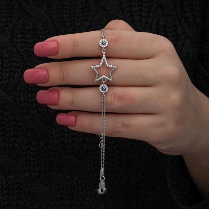 925 Ayar Gümüş Yıldız Nazarlı Kadın Bileklik