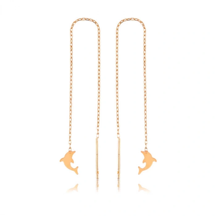 925 Ayar Gümüş Zincirli Yunus Balığı Küpe