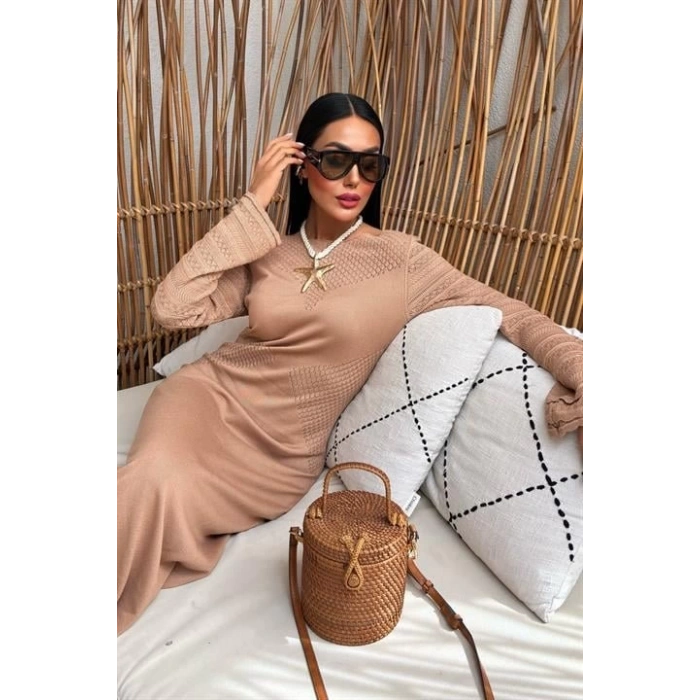 MDB Ajur Detaylı Bisiklet Yaka Triko Elbise 2861