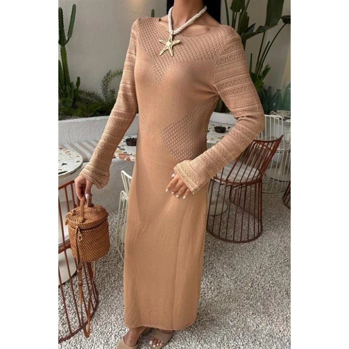 MDB Ajur Detaylı Bisiklet Yaka Triko Elbise 2861