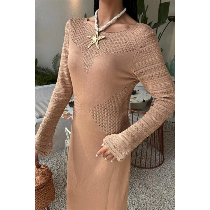 MDB Ajur Detaylı Bisiklet Yaka Triko Elbise 2861