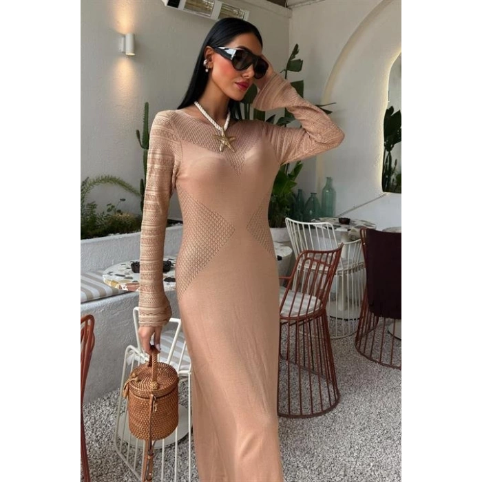 MDB Ajur Detaylı Bisiklet Yaka Triko Elbise 2861