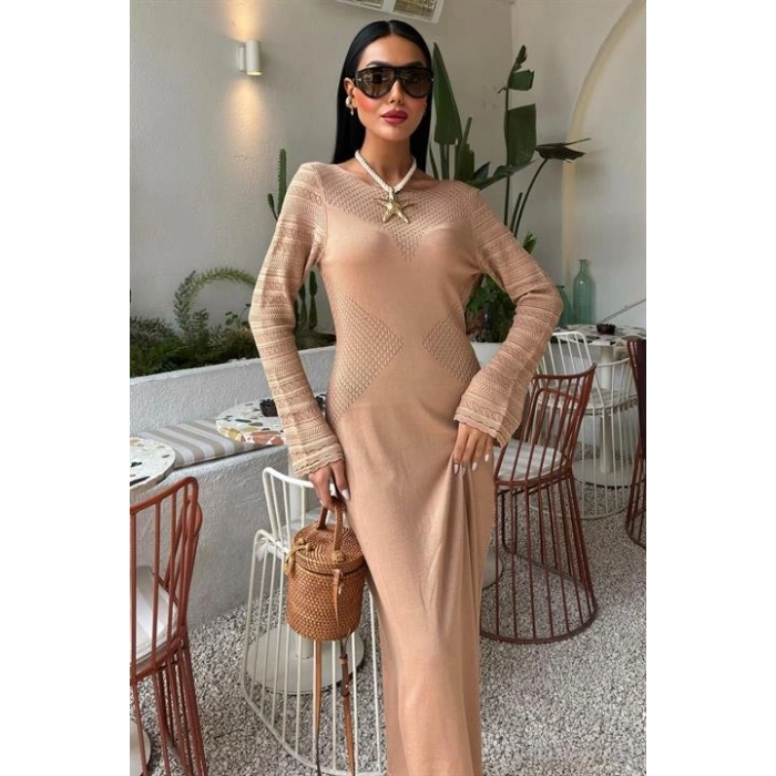 MDB Ajur Detaylı Bisiklet Yaka Triko Elbise 2861